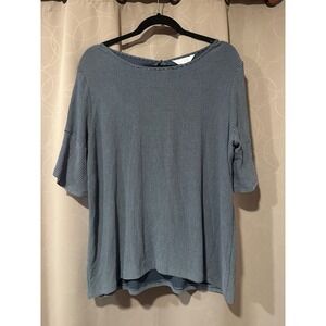 LC Lauren Conrad Womens Navy Blue White Striped Ribbed Tie Back Top Blouse Large